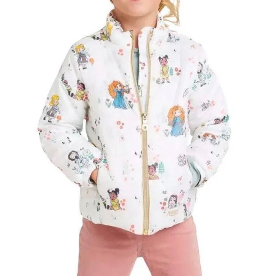 Disney Animators Collection Girls Princess Puffer Jacket, Size 5/6